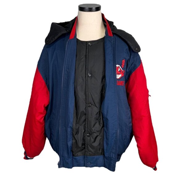 Vintage Cleveland Indians 90s Reversible Puffer Jacket L Navy & Red Pro Player - Picture 5 of 16